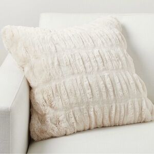 Pottery Barn Cream Faux Fur Ruched Pillow With Insert 26 x 26